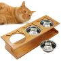 Petsoigné Cat Bowls Pet Dining Table with Raised Slope Wooden Stand Elevated Pet Bowls with Oblique Stand for Cats, Dogs, Kitten and Puppy