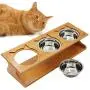Petsoigné Cat Bowls Pet Dining Table with Raised Slope Wooden Stand Elevated Pet Bowls with Oblique Stand for Cats, Dogs, Kitten and Puppy