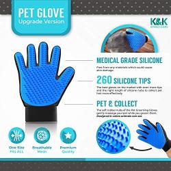 K&K Pet Grooming Gloves Gift Set. Premium Deshedding Gloves for easy, mess-free grooming of Dogs, Cats, Rabbits and Horses with Long/Short/Curly fur. 1 Pair Gentle Hair Remover Mitt & Storage Bag