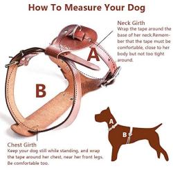 PESHOUCO Leather Dog Harness No Pull Design Genuine Leather Durable Strong Pet Harness with Adjustable Straps Easy Control Pet Vest