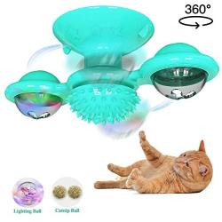 Windmill Cat Toy,Pet Interactive Training Teasing Toys with Led Ball and Catnip Ball,Cat Chewing Spinning Toy with Suction Cup,Funny Kitten Windmill Ball Base Can Be Used in Any Place (Turquoise)