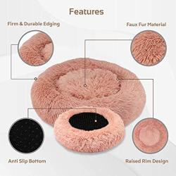 GM PET SUPPLIES Luxurious Orthopedic Dog Bed | Fluffy Lightweight Bedding Pads for Dogs & Cats | Made from Ultra-Comfortable Faux Fur with an Anti-Slip Bottom (Medium 30'', Pink)