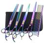 Klngstar 8.0'' Professional Pet Grooming Scissors Thinning Shear & Sharp Edge Cutting Shears & Curved Scissor & Chunker Shears - Japan 440C Stainless Steel - Puppy Grooming Comb & Bag