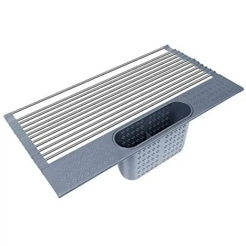 Sindax Over The Sink Roll-Up Dish Drying Rack, 20.5 ''x 10.8 with Utensil Holder Foldable Stainless Steel Dish Drainer Sindax Over The Sink Roll-Up Dish Drying Rack, 20.5 ''x 10.8 with Utensil Holder Foldable Stainless Steel Dish Drainer