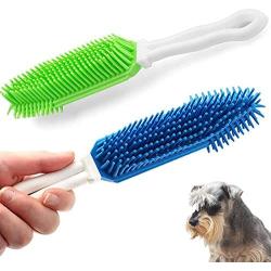 Pasuwisma 2 Pcs Silicone Car Pet Hair Remove Brush, Car and Auto Bedding Blankets Carpets Detailing Brush for Hair Removal, Pet Rubber Massage and Remover for Dog and Cat Hair, Blue and Green