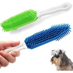 Pasuwisma 2 Pcs Silicone Car Pet Hair Remove Brush, Car and Auto Bedding Blankets Carpets Detailing Brush for Hair Removal, Pet Rubber Massage and Remover for Dog and Cat Hair, Blue and Green