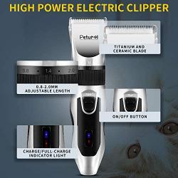 Petural Dog Clippers, Quiet Pet Hair Clippers Trimmer, Rechargeable Cordless Dog Grooming Kit, Electric Pets Hair Trimmers with Stainless Steel Blades for Dogs Cats Pets Long Short Hair