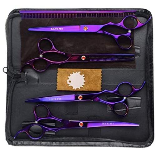 LILYS PET Professional PET Dog Grooming Coated Titanium Scissors Suit Cutting&Curved&Thinning Shears