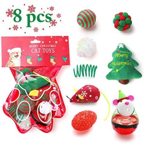 Dorakitten Cat Toy Christmas,8PCS Cat Toy Christmas Stocking Christmas Cat Stocking Cat Toys for Indoor Cats Interactive Cat Toys Kitten Interactive Mouse Toys Set for Kitty and Cats