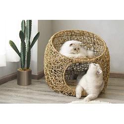 ZEZE KNIPSA Bird NEST Kitty Basket House(Seagrass Woven Basket/Cat House/Natural/Cat Cave/Cat Perch/Plant Basket/Cat Furniture) Gifts for Your Loving pet/Halloween/Thanksgiving/Christmas