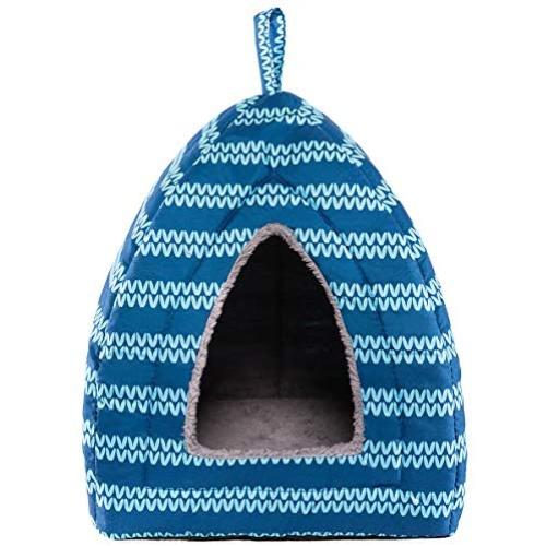 Hollypet Self-Warming 2 in 1 Foldable Comfortable Triangle Cat Bed Tent House, Moire
