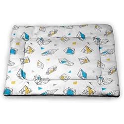 Pet Mats for Dogs Abstract Comfortable Soft Pet Cushion Geometric Composition with Different Colored Squares Striped Dotted Rhombus Grey Purple White