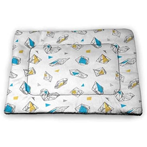 Pet Mats for Dogs Abstract Comfortable Soft Pet Cushion Geometric Composition with Different Colored Squares Striped Dotted Rhombus Grey Purple White