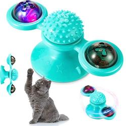 Windmill Cat Toy Interactive Cat Funny Toy with Suction Cup Portable Turntable Rotating Windmill Cat Toy Soft Silicone Scratching Tickle Cats Hair Brush Grooming Shedding Massage for Cats