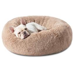 Bedsure Calming Bed for Dogs - Washable Round Dog Bed - 23/30 inches Anti-Slip Faux Fur Donut Cuddler Cat Bed for Small Medium Dogs - Fits up to 25/45 lbs, Camel