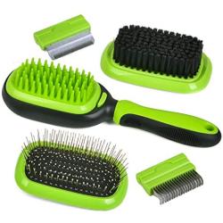 FUN LITTLE TOYS Dog Brush & Cat Brush Cleaning Slicker Pet Grooming Comb 5 in 1 Massage Brush, Pin Brush, Bristle Brush, Dematting Comb & Deshedding Comb