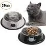 JOCHA cat Food Water Bowl Set for Food and Water Indoor Cats Stainless Steel Basic cat Small Dog pet Feeding Bowls Non-Slip Easy to Clean with Removable Rubber Base Cute Cats Painted (Black+Grey)