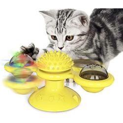 DFHJDF Windmill Cat Toys Turntable Teasing Interactive Catnip Pet Toys LED Ball and Massage Suction Cup Cats Hair Brush Funny Kitten Toys