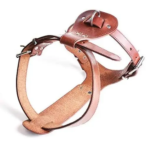 PESHOUCO Leather Dog Harness No Pull Design Genuine Leather Durable Strong Pet Harness with Adjustable Straps Easy Control Pet Vest PESHOUCO Leather Dog Harness No Pull Design Genuine Leather Durable Strong Pet Harness with Adjustable Straps Easy Control Pet Vest