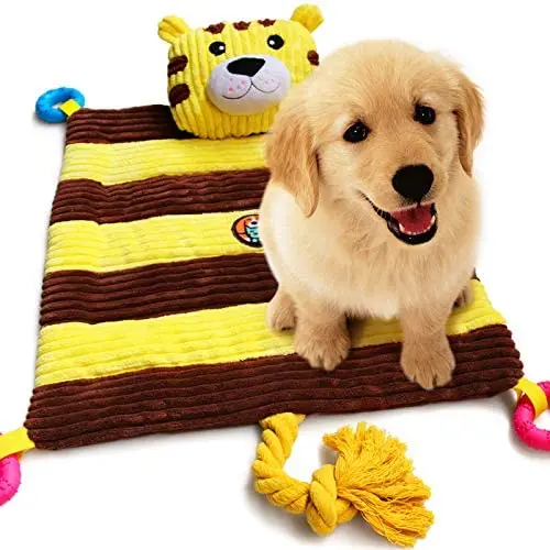 AWOOF Puppy Bed with Puppy Teething Toys, Pet Bed with Chew Squeak Rope Toys, All-in-One Durable Dog Bed Mat for New Puppies AWOOF Puppy Bed with Puppy Teething Toys, Pet Bed with Chew Squeak Rope Toys, All-in-One Durable Dog Bed Mat for New Puppies