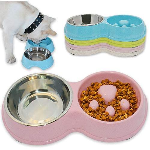 Hifrenchies Dog Slow Eating & Drinking Bowl,Stainless Steel Interactive Slow Feed Dog Bowl for French Bulldog,Slow Down Eating Eco-Friendly pet Bowl for Frenchie (Pink)