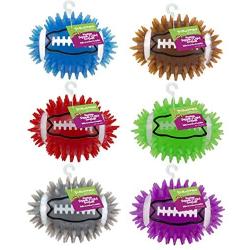 Gnawsome 4.5'' Spiky Squeak & Light Football for Dogs - Durable, Rubber Bouncy Puppy Fetch & Chew Toy for Your Pet, Colors Will Vary