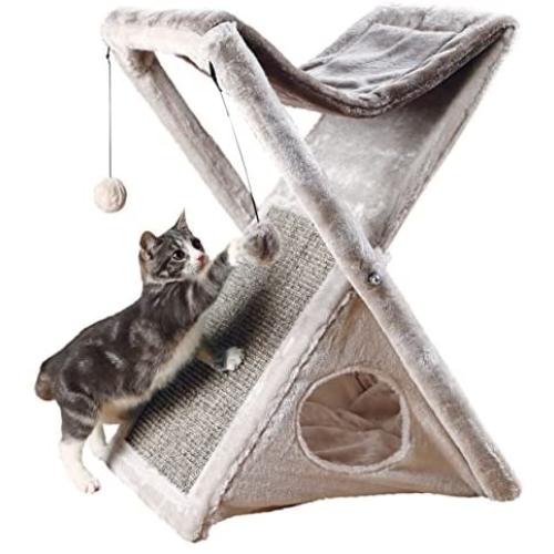 Royal Pet Club Pet Products Miguel Fold and Store Cat Tower, 20.25 x 13.75 x 25.5, Gray/Light Gray