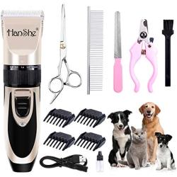 HanShe Dog Clippers Low Noise Pet Clippers Rechargeable Dog Trimmer Cordless Pet Grooming Tool Professional Dog Hair Trimmer with Comb Guides Scissors Nail Kits for Dogs Cats & Other