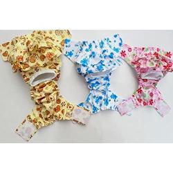 Dogs Kingdom 3Pcs Nice Dog Small Floral Diaper Skirt Female Girl Sanitary Pant Dress Underwear for Small Dogs Breed