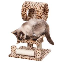 Catry Leopard Print Cat Tree Condo House, 18'' x 18'' x 28'', Brown