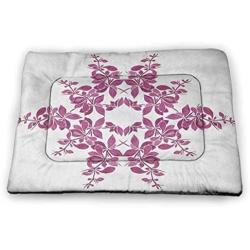 DayDayFun Purple Pet Mats for Dogs Victorian Damask Style Vintage Pattern with Rococo Effect Print Waterproof and Warm Pet Mattress Pale Pink White