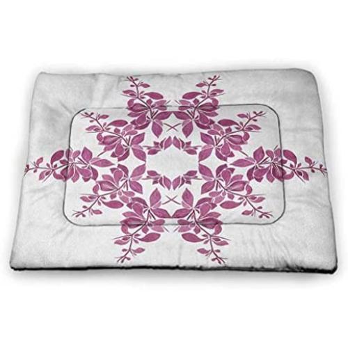 DayDayFun Purple Pet Mats for Dogs Victorian Damask Style Vintage Pattern with Rococo Effect Print Waterproof and Warm Pet Mattress Pale Pink White