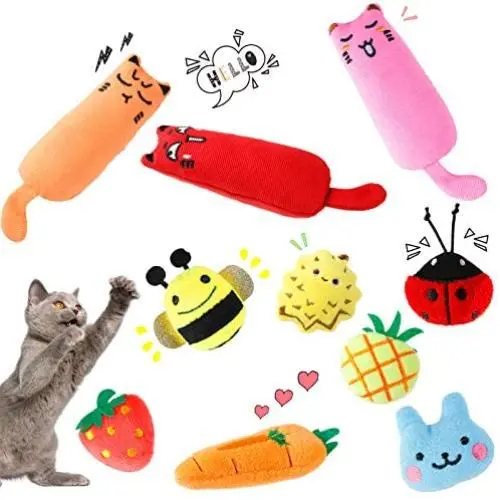 10 Pieces Catnip Cat Toys Catnip Cat Chew Toys Plush Interactive Cute Cat Entertaining Toys with Catnip Assorted Cartoon Cat Toys for Kitten Cat Playing Chewing Grinding Claw and Teeth Cleaning 10 Pieces Catnip Cat Toys Catnip Cat Chew Toys Plush Interactive Cute Cat Entertaining Toys with Catnip Assorted Cartoon Cat Toys for Kitten Cat Playing Chewing Grinding Claw and Teeth Cleaning