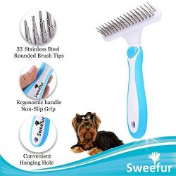 Sweefur Pet Hair Rake Brush for Deshedding and Dematting- Pet Brush Comb for Small, Medium and Large Dogs & Cats with Stainless Steel Pins- Undercoat Rake for Pets- Removes Lints and Tangles
