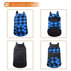 AOFITEE Reversible Dog Cold Weather Coat, Waterproof British Style Plaid Winter Pet Jacket, Warm Cotton Lined Vest Windproof Collar Outdoor Apparel for Small Medium and Large Dogs