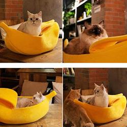 SEIS Winter Cat Banana Bed Dog House Warm Boat Pet Sleep Nest Cotton Cushion Coral Fleece Dog Pad Cat Mat