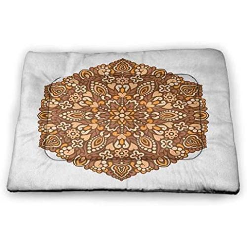 DayDayFun Tan and Brown Dog Mat Artistic Classical Flowers Pattern with Baroque Style Details and Retro Look Waterproof and Warm Pet Mattress Multicolor