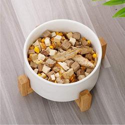 krueis Ceramic Cat Bowl with Wooden Base Dog Food Bowl Pet Supplies Diameter 6.10 Inch