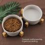 Micro Traders 2Pcs Ceramic Cat Dog Bowl, with Bamboo Elevated Stand for Puppy Kitten Pet Raised Feeder Gift Dishwasher-Safe Grey