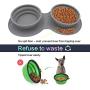 Rainteam Portable Collapsible Travel Dog Bowl, Outdoor Double Bowl Design with Slow Feeder Bowl and Water Bowl, Non-Slip, Anti-tip and No-Spill