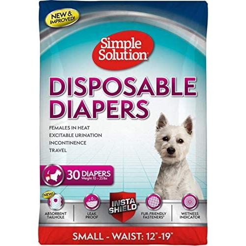 Simple Solution Disposable Dog Diapers for Female Dogs | Super Absorbent Leak-Proof Fit | Females in Heat, Excitable Urination, Incontinence, or Puppy Training | Small | 30 Count, White (11282ONL)