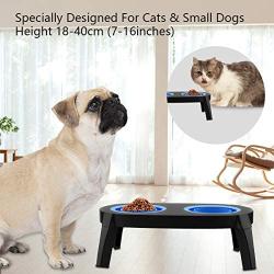 KOOPAO Cat Dog Food Bowls Elevated Dishes Stand, Travel Use Raised Pet Food Water Feeder Set with Foldable Silicone Frisbee Bowl and Detachable Leg for Small Medium Dogs Puppy, 9/24oz Dishwasher Safe