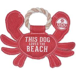 Pavilion Gift Company 11 Inch Large Canvas Tug of War Crab Shaped Rope Toy-Sturdy & Durable This Dog Loves The Beach, Red