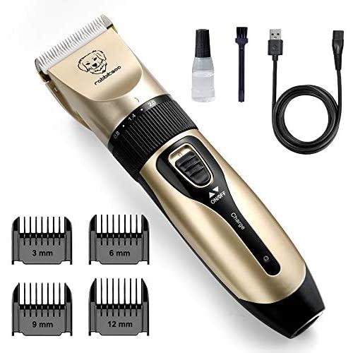 rabbitgoo Dog Grooming Clippers, Rechargeable Pet Hair Trimmer Doggy Grooming Kit, Electric Shaver Hair Remover Kit with 4 Guide Combs Low Noise Cordless Accessories for Pets/Dogs/Cats/Rabbits