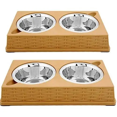 Iconic Pet Colour Splash Designer Rattan Pet Double Diner (Set of 2)