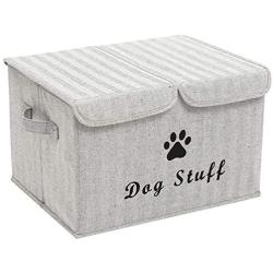 Brabtod Large Dog Toys Storage Box Canvas Storage Basket Bin Organizer with Lid - Idea for Collapsible Bin for Organizing Dog Cat Toys and Dog Stuff