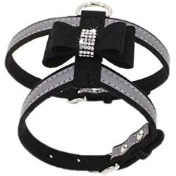 PETCARE Diamonds Bow Tie Dog Harness Vest and Leash Set Reflective Soft Microfiber Pet Dog Harness Adjustable Cute Fancy Bling Rhinestone Sparkly Collar Leash Set for Puppy Small Dogs Cats