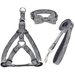 LZYMSZ Dog Harness Adjustable & Durable Plaid Pet Harness,3 Pack(Vest Harness&Bow Collar&Leash) Anti-Twist Dog Leash Set for Small Medium Large Puppy,Perfect for Daily Walking Training Running