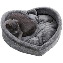 Cat Bed - Heart Pet Bed for Cats or Small Dogs, Ultra Soft Short Plush, Anti-Slip Bottom, Washable High Resilience PP Cotton, Comfortable Self Warming Autumn Winter Indoor Sleeping Cozy Kitty Teddy