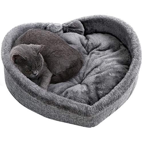 Cat Bed - Heart Pet Bed for Cats or Small Dogs, Ultra Soft Short Plush, Anti-Slip Bottom, Washable High Resilience PP Cotton, Comfortable Self Warming Autumn Winter Indoor Sleeping Cozy Kitty Teddy
